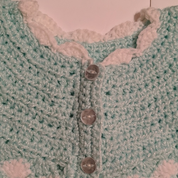 Grandma Made Crochet Sweater & Hat 0 -3 M Mint - Picture 3 of 8